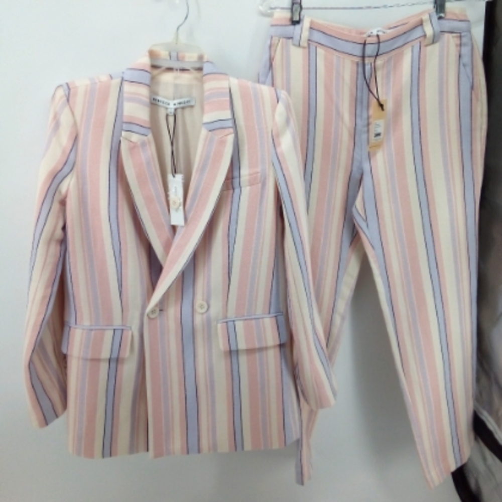 NWT $376 Rebecca Minkoff Grace Striped Double Breasted Jacket Capri Pants Suit 2 - Picture 2 of 16